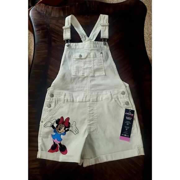 NWT JORDACHE HAND PAINTED MINNIE MOUSE SHORTALLS - Picture 1 of 4